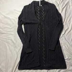 Leo Nicole Pointelle Knit Tie-Front Cardigan - Size Small